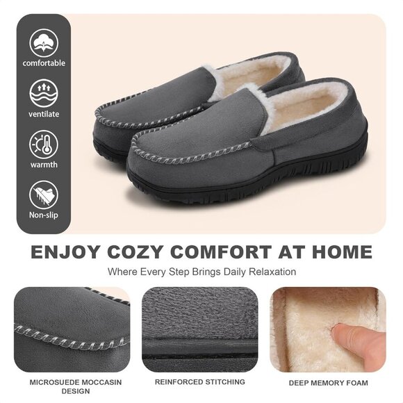 〽️Closed Toe Loafers Sneakers Men\'s Gray Soft Plush Slip On Warm Comfortable